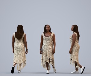 00314_Theresial020 Adult Black woman waiting in public space wearing summer casual attire
