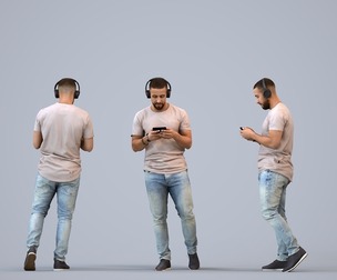 00315_Adil006 Adult Middle Eastern man standing casually with smartphone in summer attire