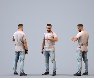 00315_Adil003 Adult Middle Eastern man waiting in public space wearing summer casual attire