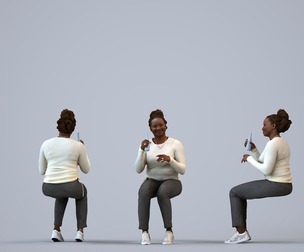 00317_Theresia013 Adult Black woman sitting in public space wearing autumn or spring attire