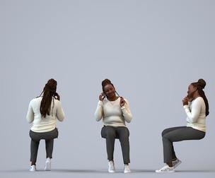 00317_Theresia008 Adult Black woman calling from home in transitional seasonal attire