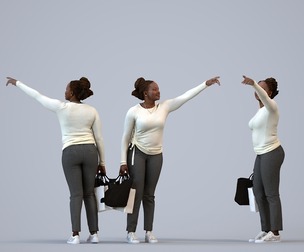 00317_Theresia017 Adult Black woman waiting in retail space with bag, autumn or spring attire
