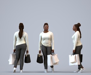 00317_Theresia007 Adult Black woman shopping retail space with bag, autumn or spring attire