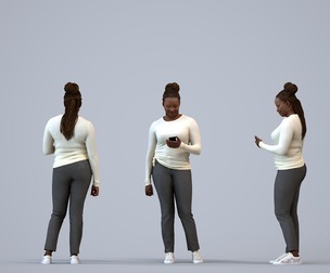 00317_Theresia004 Adult Black woman standing in public space with smartphone, autumn or spring
