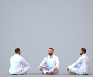 00318_Adil002 Adult Middle Eastern man relaxing in low seated position, summer attire