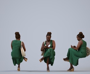 00319_Theresial007 Adult Black woman sitting casually with smartphone and bag