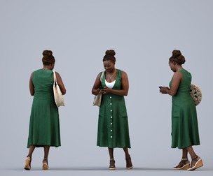 00319_Theresial004 Adult Black woman standing in public space with smartphone and bag