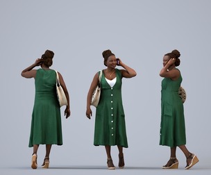 00319_Theresial005 Adult Black woman walking while calling, carrying bag outdoors