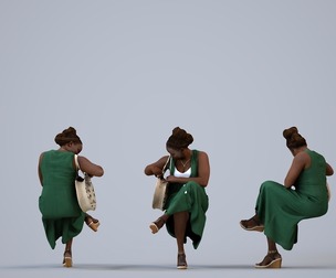 00319_Theresial008 Adult Black woman relaxing in public space with bag, summer casual wear