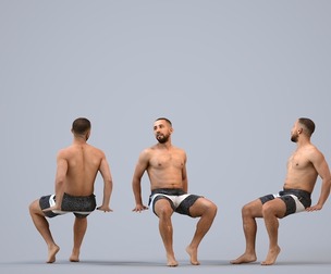 00320_Adil010 Adult Middle Eastern man crouching while exercising in summer workout attire