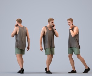 00321_Boris004 Adult Caucasian man walking outdoors calling on smartphone in summer attire