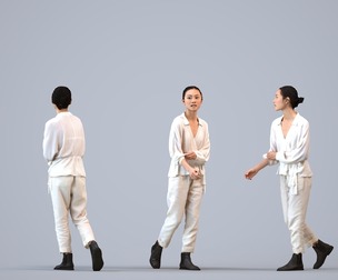 00322_Xia018 Adult Asian woman walking through public space in transitional seasonal clothing