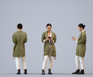00322_Xia020 Adult Asian woman standing with smartphone in autumn or spring attire