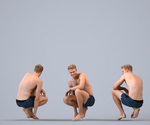 00323_Boris009 Adult Caucasian man crouching and relaxing in casual summer clothing