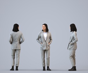 00325_Xia003b Adult Asian woman standing in office wearing autumn or spring business attire