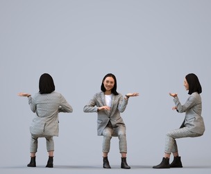 00325_Xia010 Adult Asian woman presenting in office wearing transitional seasonal business attire