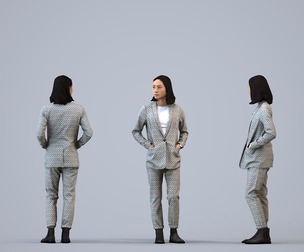 00325_Xia003 Adult Asian woman waiting in office wearing autumn or spring business attire