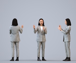 00325_Xia005 Adult Asian woman presenting in office wearing transitional seasonal business attire