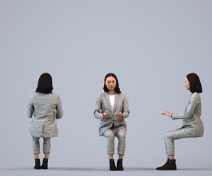 00325_Xia007 Adult Asian woman sitting in office wearing transitional seasonal business attire