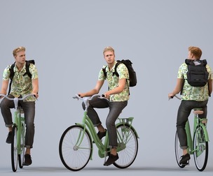 00326_Boris013 Adult Caucasian man cycling through public space with bag