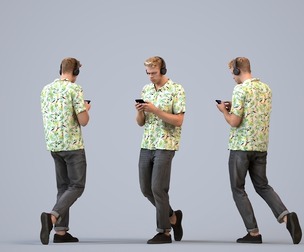 00326_Boris005 Adult Caucasian man walking casually with smartphone in summer public setting