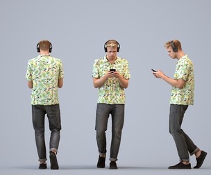 00326_Boris006 Adult Caucasian male standing in public space with smartphone, summer casual
