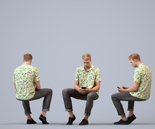 00326_Boris010 Adult Caucasian man sitting in public space with smartphone, summer casual