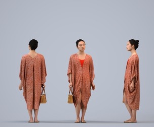 00327_Xia003 Adult Asian woman waiting in public space with bag