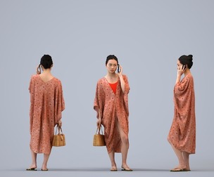 00327_Xia004 Adult Asian woman calling on smartphone in public space