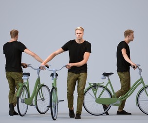 00328_Boris011 Adult Caucasian man standing with bicycle in casual summer commuting attire