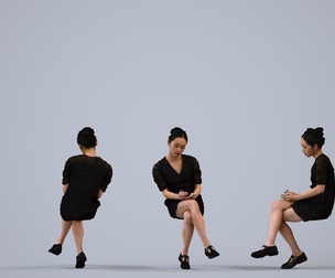 00329_Xia007 Adult Asian woman waiting in office wearing transitional seasonal business attire