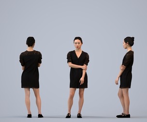 00329_Xia003 Adult Asian woman waiting in public space wearing autumn or spring business attire