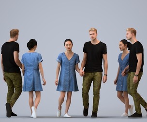 00330_samen001 Adult Caucasian couple walking together in public space, casual summer attire