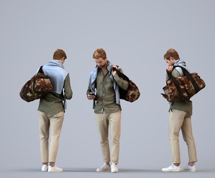 00334_Foster013 Adult Caucasian man walking with smartphone and bag in transitional attire