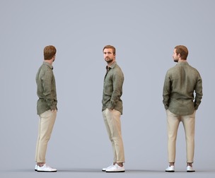 00334_Foster003 Adult Caucasian man waiting in public space wearing transitional seasonal clothing