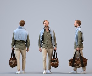 00334_Foster014 Adult Caucasian man waiting with travel bag in autumn or spring attire