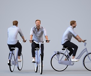 00336_Foster001 Adult Caucasian man cycling in casual summer attire for urban planning visualization