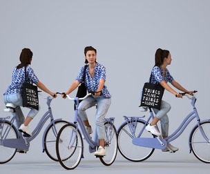 00337_Siti024 Adult Caucasian woman cycling through public space with bag