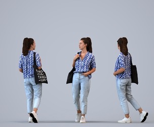 00337_Siti003 Adult Caucasian woman walking through public space with bag, summer attire