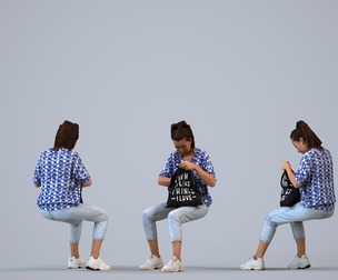00337_Siti012 Adult Caucasian woman waiting in public space with bag, summer casual attire