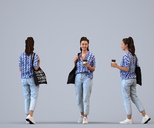 00337_Siti004 Adult Caucasian woman waiting in public space with coffee cup