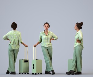 00340_Siti004 Adult Caucasian woman waiting with suitcase in autumn or spring attire