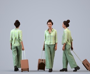 00340_Siti003 Adult Caucasian woman waiting with suitcase in transitional seasonal clothing