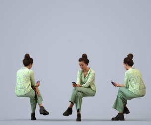 00340_Siti008 Adult Caucasian woman sitting in public space with smartphone, autumn attire