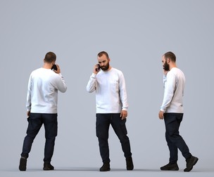 00341_Mansur006 Adult Middle Eastern man walking while calling on smartphone in casual transitional