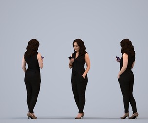 00342_Anisa003 Adult Caucasian woman standing in public space with smartphone, summer casual