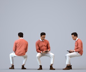 00231_Kadek0013 Adult Black man sitting in public space wearing transitional seasonal clothing