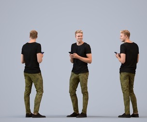 00328_Boris005 Adult Caucasian man standing in public space with smartphone, transitional attire