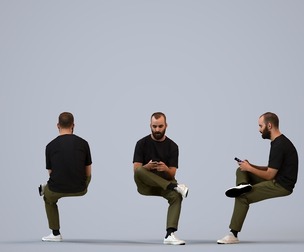 00344_Mansur013B Adult Middle Eastern man sitting casually with smartphone in public space