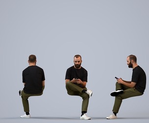 00344_Mansur013 Adult Middle Eastern man sitting casually with smartphone in public space